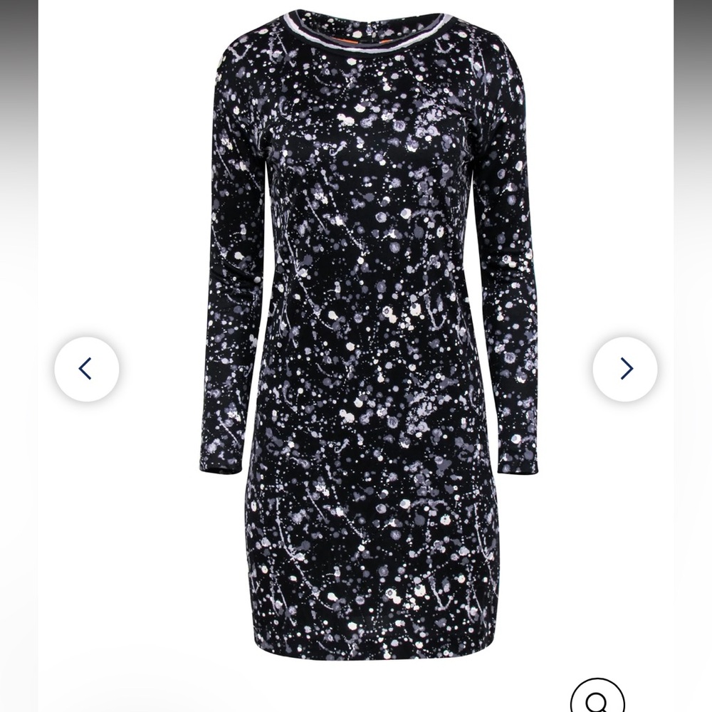 Tory Burch Black & White Silk Meredith Paint Splatter Print Graphic Dress Size M